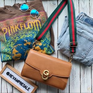 VINTAGE GUCCI 60's GG TAN LEATHER FLAP HANDBAG